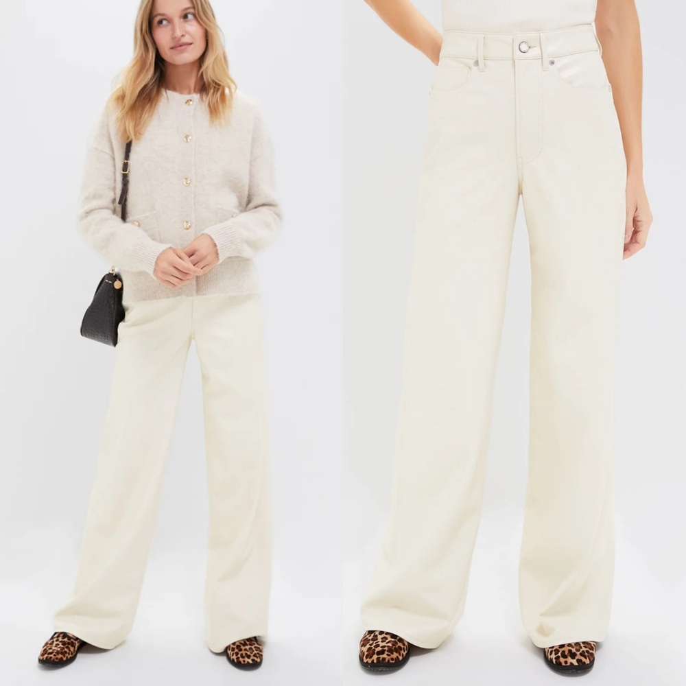 NEW Veronica Beard Ecru Leather Taylor High Rise Wide Leg